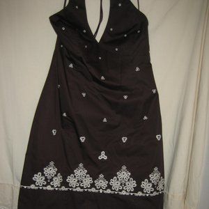 Jones NY Brown Embroidered Halter Dress - Size 14